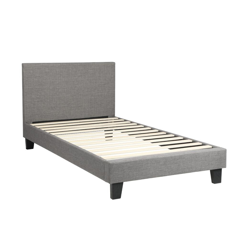Oikiture Bed Frame Single Size Mattress Base Platform Wooden Slats Grey Fabric-Bed Frame-PEROZ Accessories