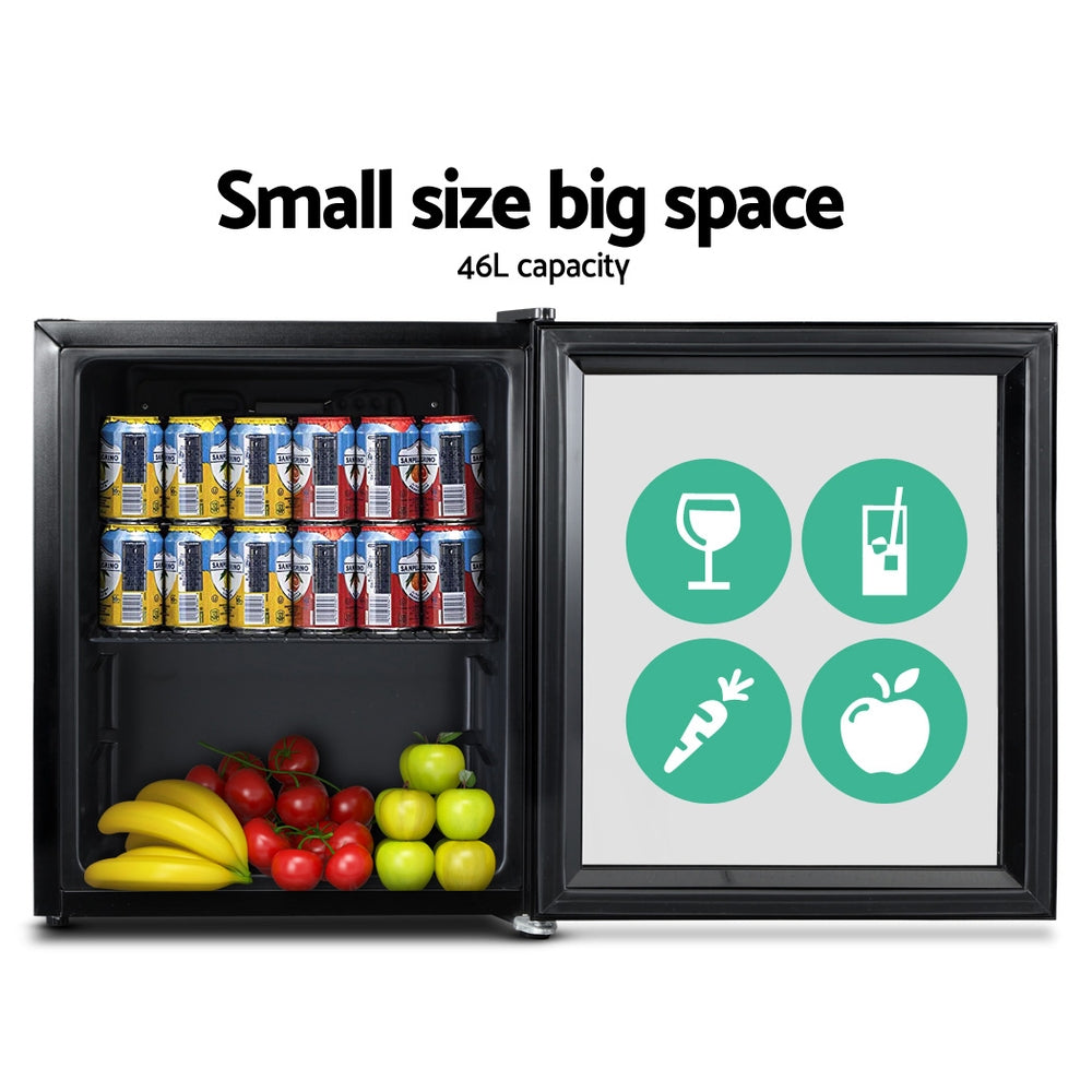 Devanti 46L Bar Fridge Glass Door w/Light Black-Fridges-PEROZ Accessories