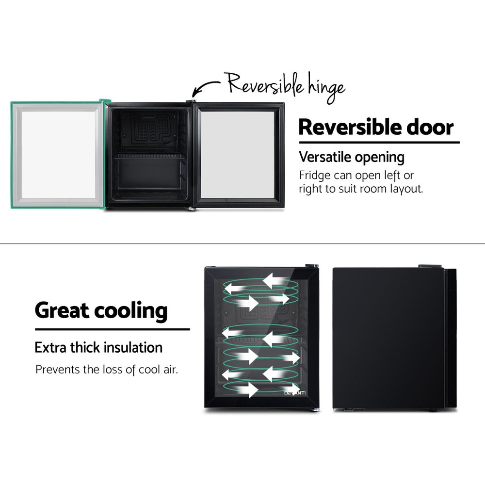 Devanti 46L Bar Fridge Glass Door w/Light Black-Fridges-PEROZ Accessories