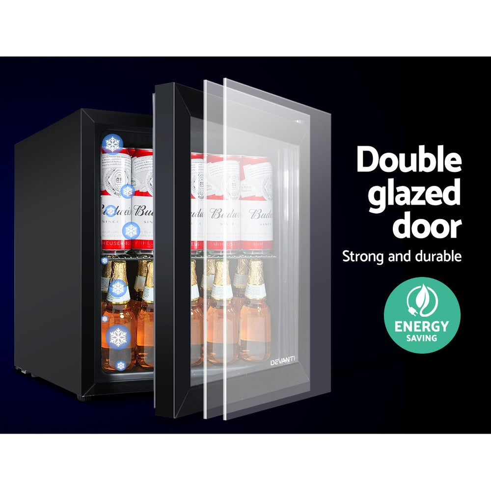 Devanti 46L Bar Fridge Glass Door w/Light Black-Fridges-PEROZ Accessories