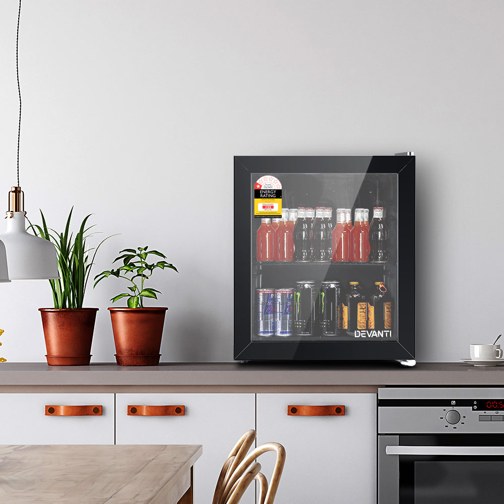 Devanti 46L Bar Fridge Glass Door w/Light Black-Fridges-PEROZ Accessories