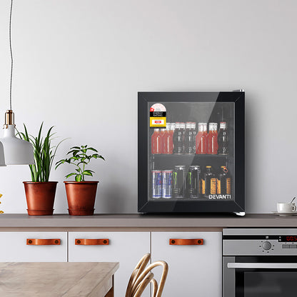 Devanti 46L Bar Fridge Glass Door w/Light Black-Fridges-PEROZ Accessories