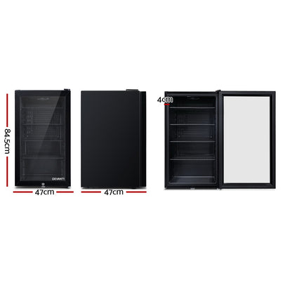 Devanti 98L Bar Fridge Glass Door w/Light Black-Fridges-PEROZ Accessories