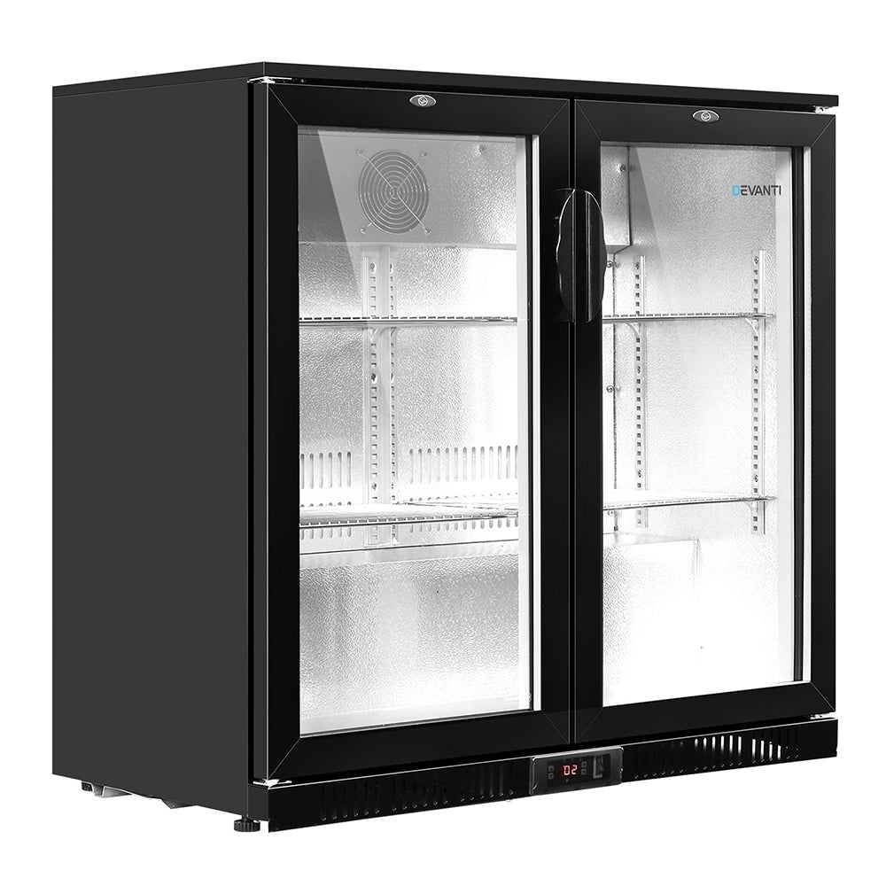 Devanti Bar Fridge 2 Glass Door Commercial Display Freeer Drink Beverage Cooler Black-Appliances &gt; Fridges-PEROZ Accessories