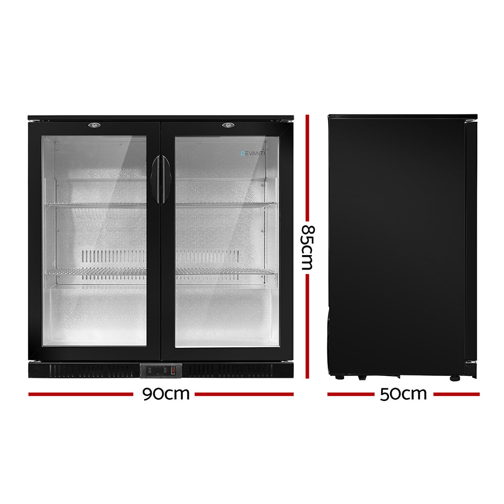 Devanti Bar Fridge 2 Glass Door Commercial Display Freeer Drink Beverage Cooler Black-Appliances &gt; Fridges-PEROZ Accessories