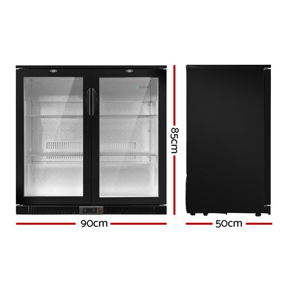 Devanti Bar Fridge 2 Glass Door Commercial Display Freeer Drink Beverage Cooler Black-Appliances &gt; Fridges-PEROZ Accessories