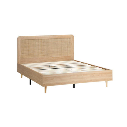 Oikiture Bed Frame Double Size Wooden Bed Frame Rattan Headboard |PEROZ Australia