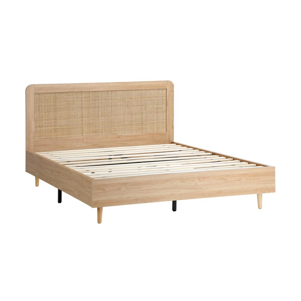 Oikiture Bed Frame Queen Size Wooden Bed Frame Rattan Headboard |PEROZ Australia