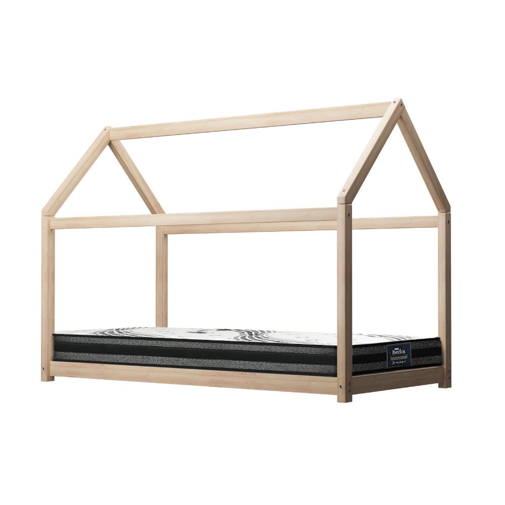 Shop Oikiture Kids Bed Frame With Single Mattress Set House Style Wooden  | PEROZ Australia