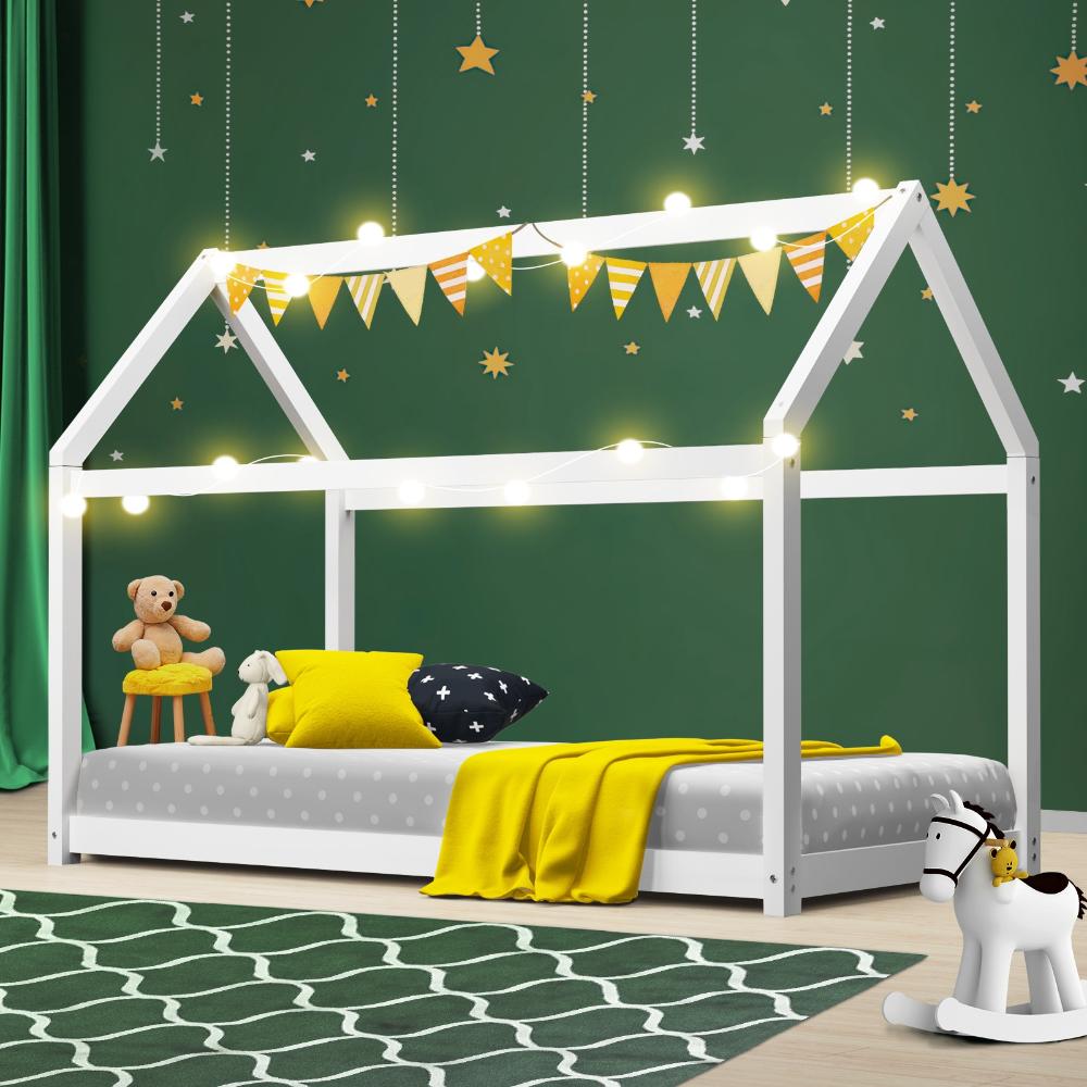 Oikiture Bed Frame Single Wooden Timber House Style Mattress Base Platform White-Wooden Bed Frame-PEROZ Accessories