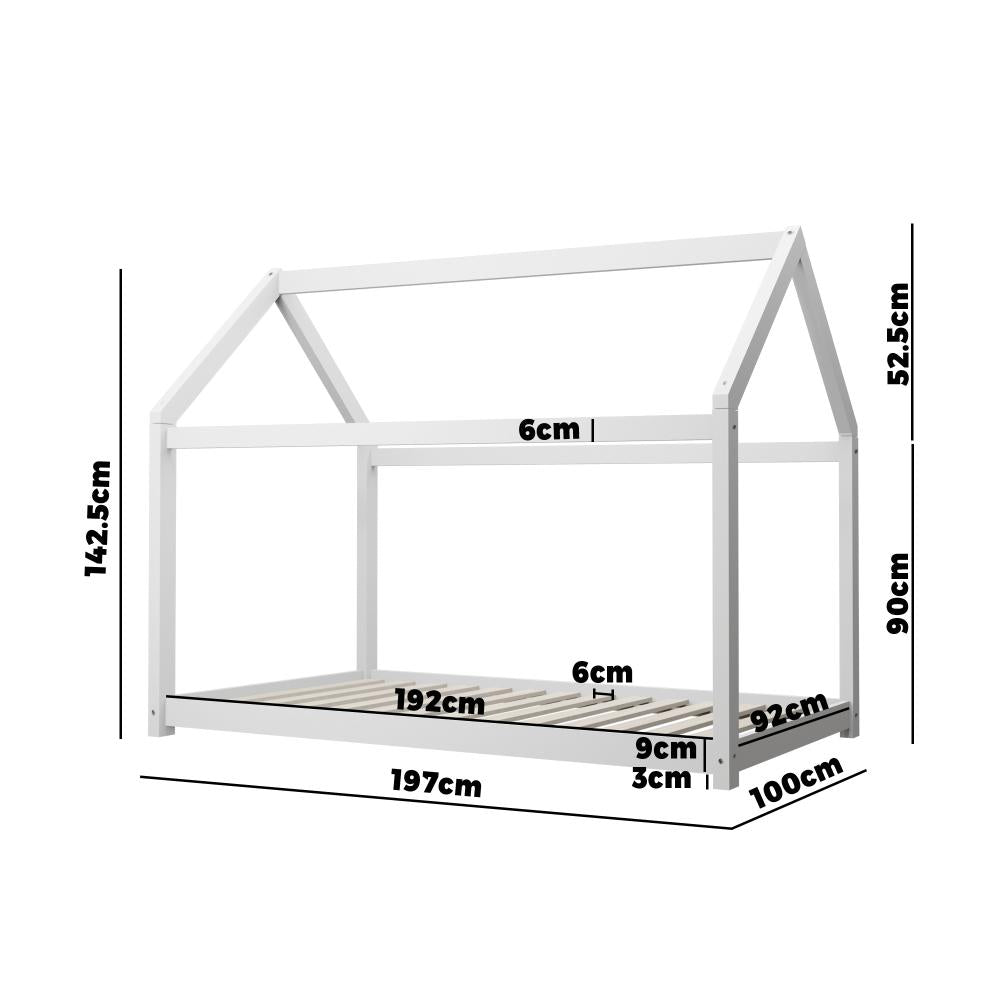 Oikiture Bed Frame Single Wooden Timber House Style Mattress Base Platform White-Wooden Bed Frame-PEROZ Accessories