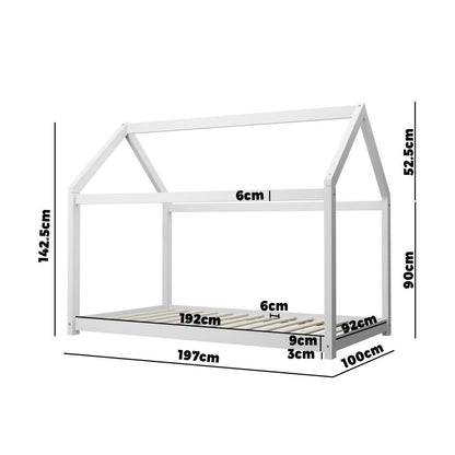 Oikiture Bed Frame Single Wooden Timber House Style Mattress Base Platform White-Wooden Bed Frame-PEROZ Accessories