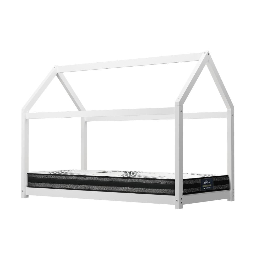 Shop Oikiture Kids Bed Frame With Single Mattress Set House Style White  | PEROZ Australia