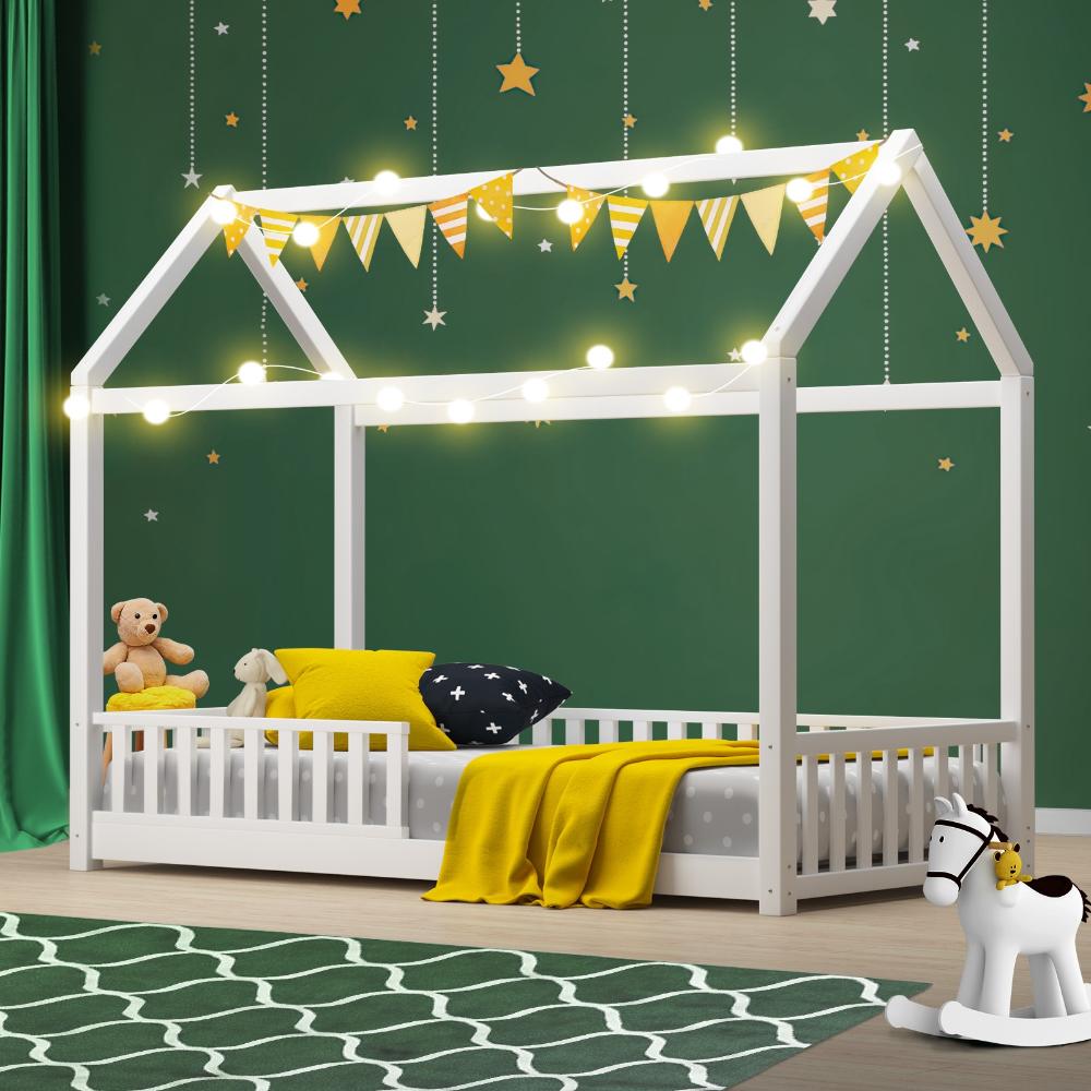 Oikiture Bed Frame Kids Wooden Single Timber House Frame Mattress Base Platform-Wooden Bed Frame-PEROZ Accessories
