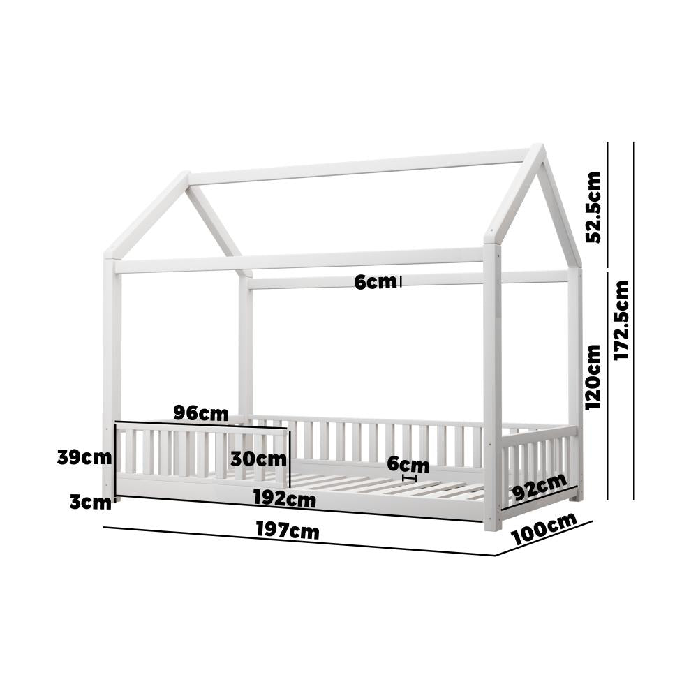 Oikiture Bed Frame Kids Wooden Single Timber House Frame Mattress Base Platform-Wooden Bed Frame-PEROZ Accessories