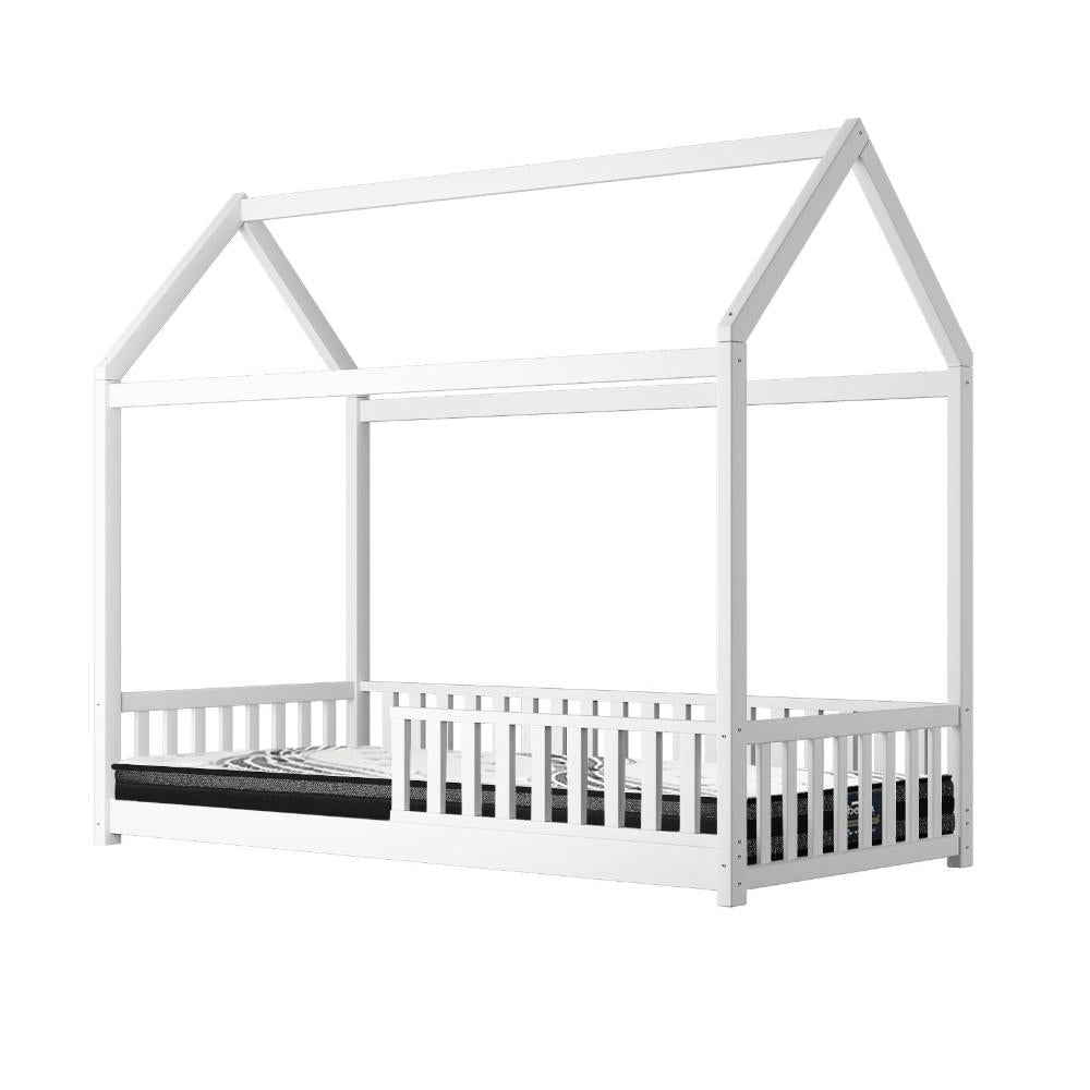Shop Oikiture Kids Bed Frame With Single Mattress Set House Frame White  | PEROZ Australia
