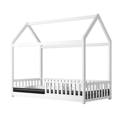 Shop Oikiture Kids Bed Frame With Single Mattress Set House Frame White  | PEROZ Australia