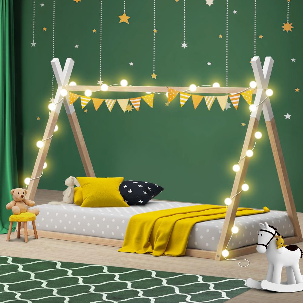 Oikiture Wooden Bed Frame Single Timber Teepee House Mattress Base Platform-Wooden Bed Frame-PEROZ Accessories
