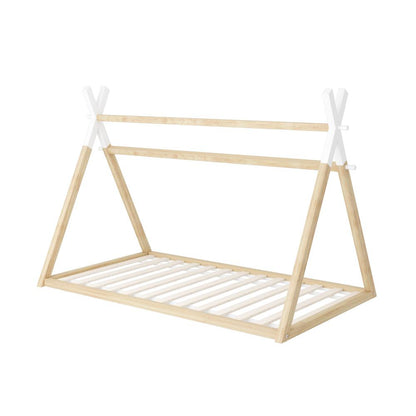 Oikiture Kids Bed Frame Wooden Timber King Single Teepee House Frame Beds |PEROZ Australia