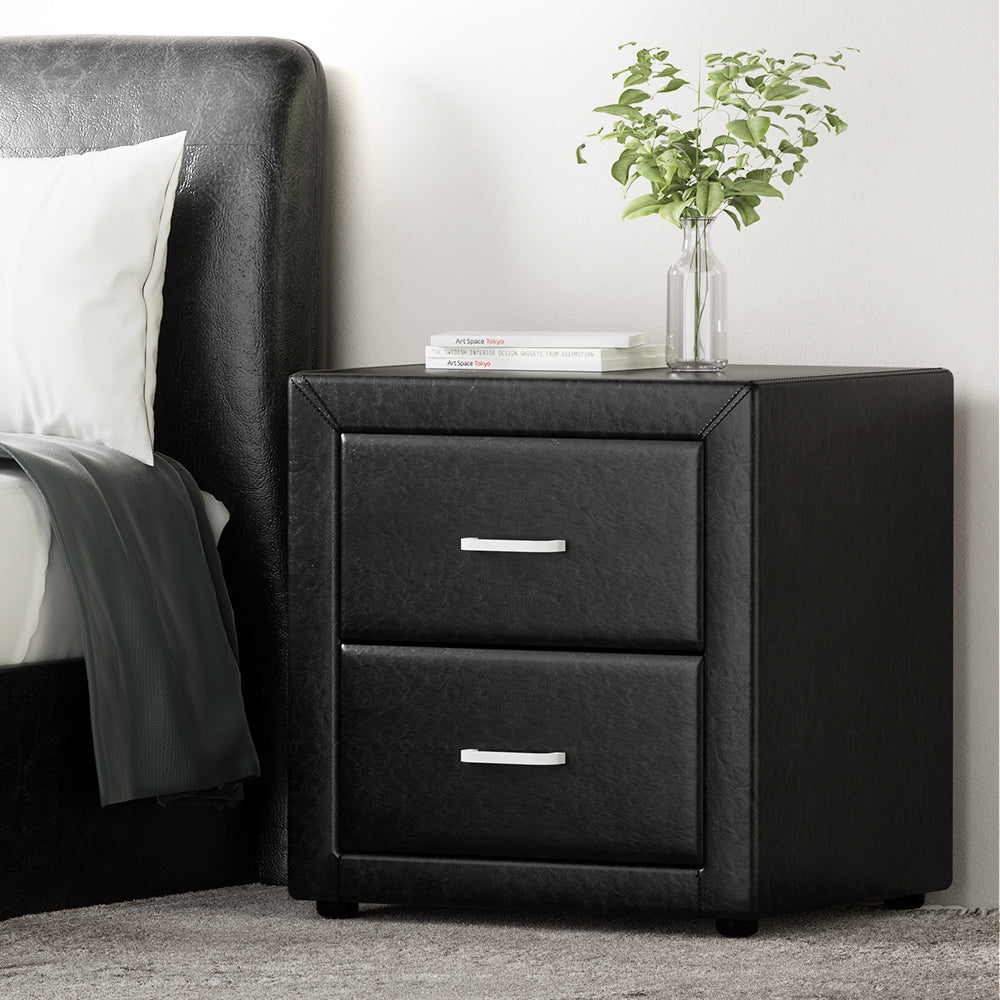 Artiss PVC Leather Bedside Table - Black-Furniture &gt; Bedroom - Peroz Australia - Image - 8