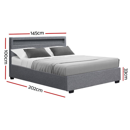 Artiss Bed Frame Double Size Gas Lift RGB LED Bedbase Grey Cole-Furniture &gt; Bedroom - Peroz Australia - Image - 3