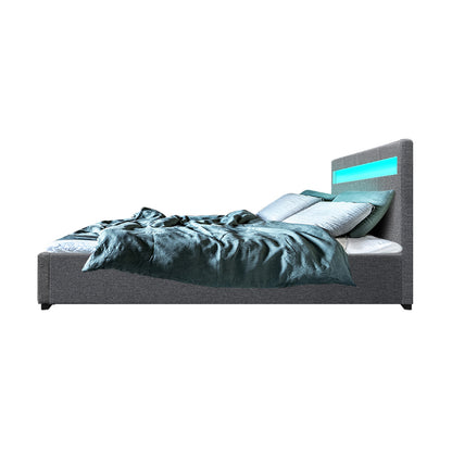 Artiss Bed Frame Double Size Gas Lift RGB LED Bedbase Grey Cole-Furniture &gt; Bedroom - Peroz Australia - Image - 5