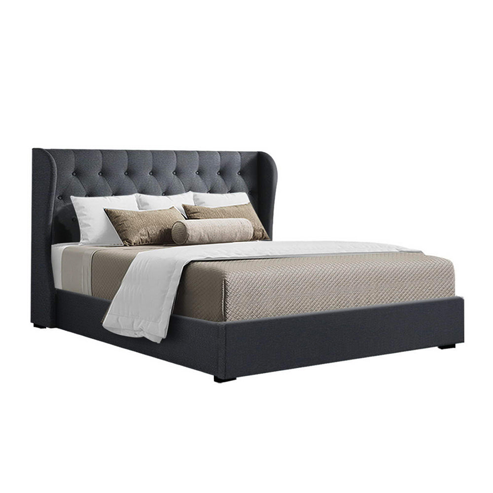 Artiss Issa Bed Frame Fabric Gas Lift Storage - Charcoal Queen-Furniture &gt; Bedroom - Peroz Australia - Image - 2