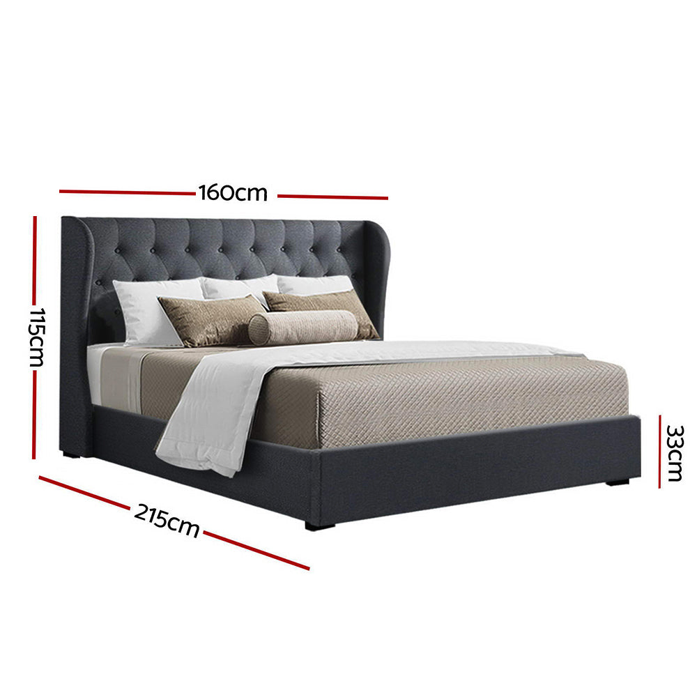 Artiss Issa Bed Frame Fabric Gas Lift Storage - Charcoal Queen-Furniture &gt; Bedroom - Peroz Australia - Image - 3