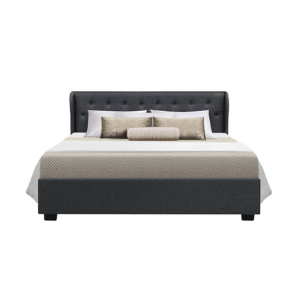 Artiss Issa Bed Frame Fabric Gas Lift Storage - Charcoal Queen-Furniture &gt; Bedroom - Peroz Australia - Image - 4