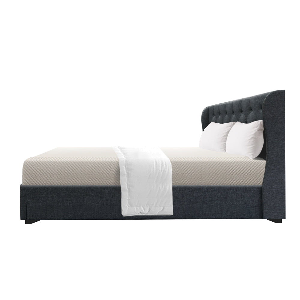 Artiss Issa Bed Frame Fabric Gas Lift Storage - Charcoal Queen-Furniture &gt; Bedroom - Peroz Australia - Image - 5