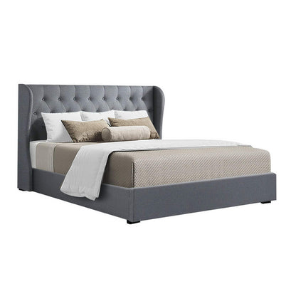 Artiss Issa Bed Frame Fabric Gas Lift Storage - Grey Queen-Furniture &gt; Bedroom - Peroz Australia - Image - 2