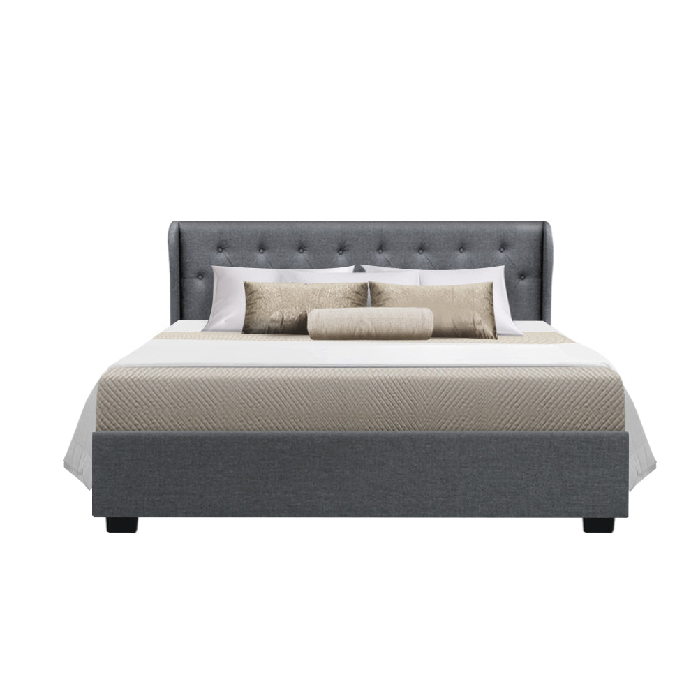 Artiss Issa Bed Frame Fabric Gas Lift Storage - Grey Queen-Furniture &gt; Bedroom - Peroz Australia - Image - 4