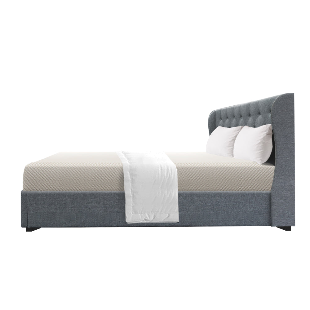 Artiss Issa Bed Frame Fabric Gas Lift Storage - Grey Queen-Furniture &gt; Bedroom - Peroz Australia - Image - 5