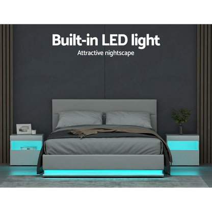Artiss Lumi LED Bed Frame PU Leather Gas Lift Storage - White Queen-Bed Frames - Peroz Australia - Image - 5
