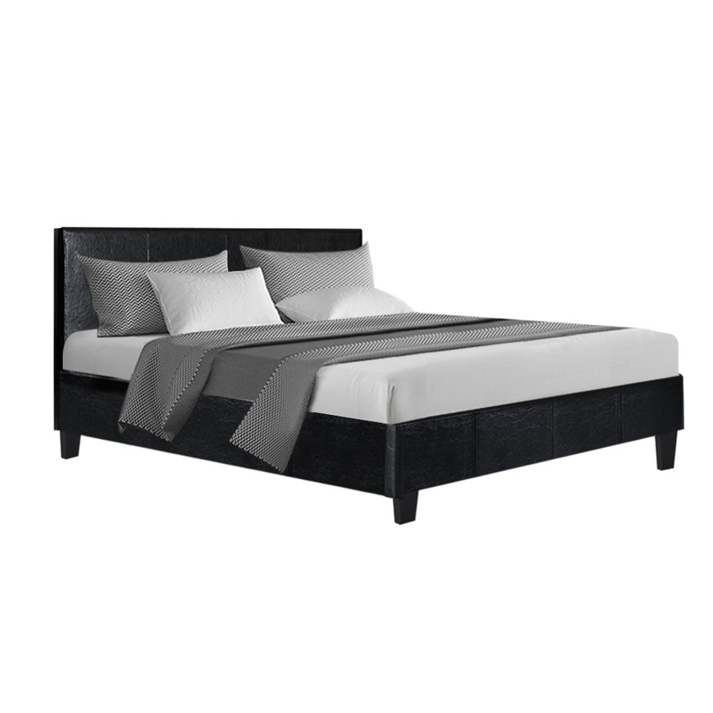 Artiss Bed Frame Double Size Base Mattress Platform Leather Wooden Black NEO-Furniture &gt; Bedroom - Peroz Australia - Image - 2