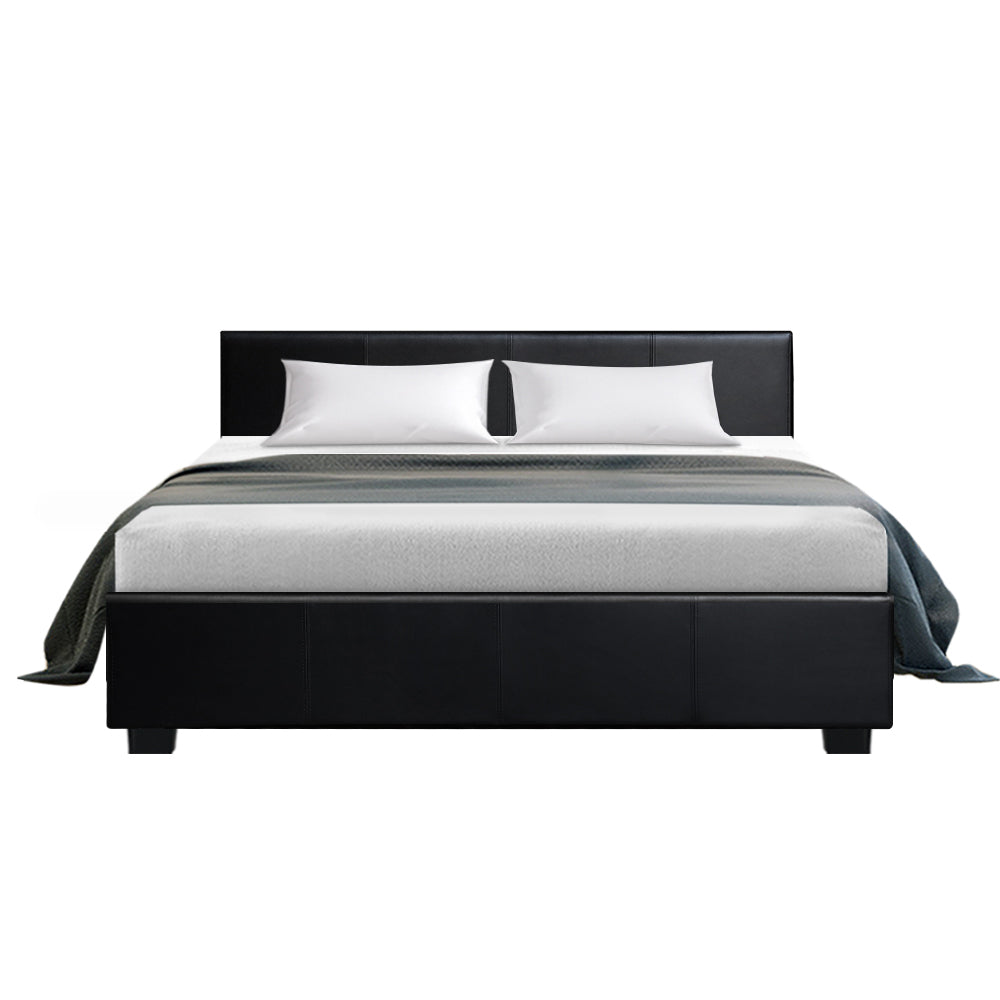 Artiss Nino Bed Frame PU Leather - Black Queen-Furniture &gt; Bedroom - Peroz Australia - Image - 3