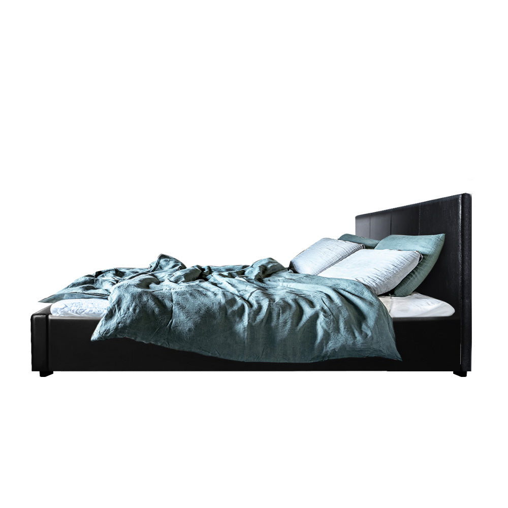 Artiss Nino Bed Frame PU Leather - Black Queen-Furniture &gt; Bedroom - Peroz Australia - Image - 4