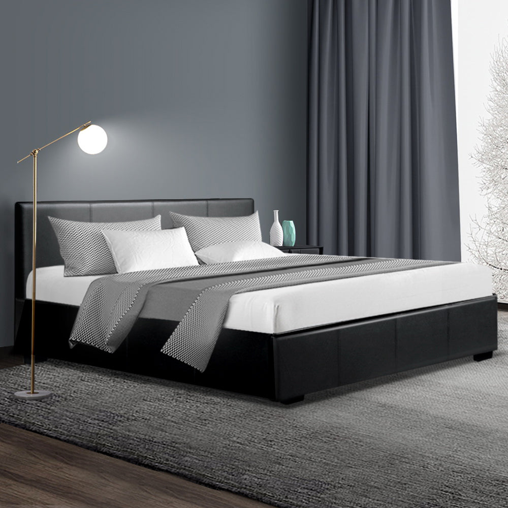 Artiss Nino Bed Frame PU Leather - Black Queen-Furniture &gt; Bedroom - Peroz Australia - Image - 8