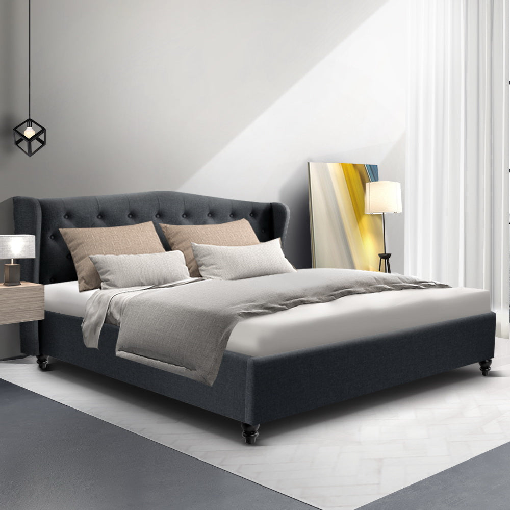 Artiss Pier Bed Frame Fabric - Charcoal King-Furniture &gt; Bedroom - Peroz Australia - Image - 1