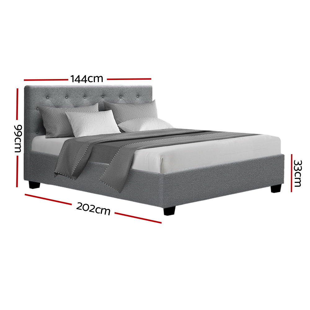 Artiss Vila Bed Frame Fabric Gas Lift Storage - Grey Double-Furniture &gt; Bedroom - Peroz Australia - Image - 3