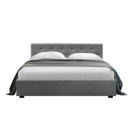 Artiss Vila Bed Frame Fabric Gas Lift Storage - Grey Double-Furniture &gt; Bedroom - Peroz Australia - Image - 4