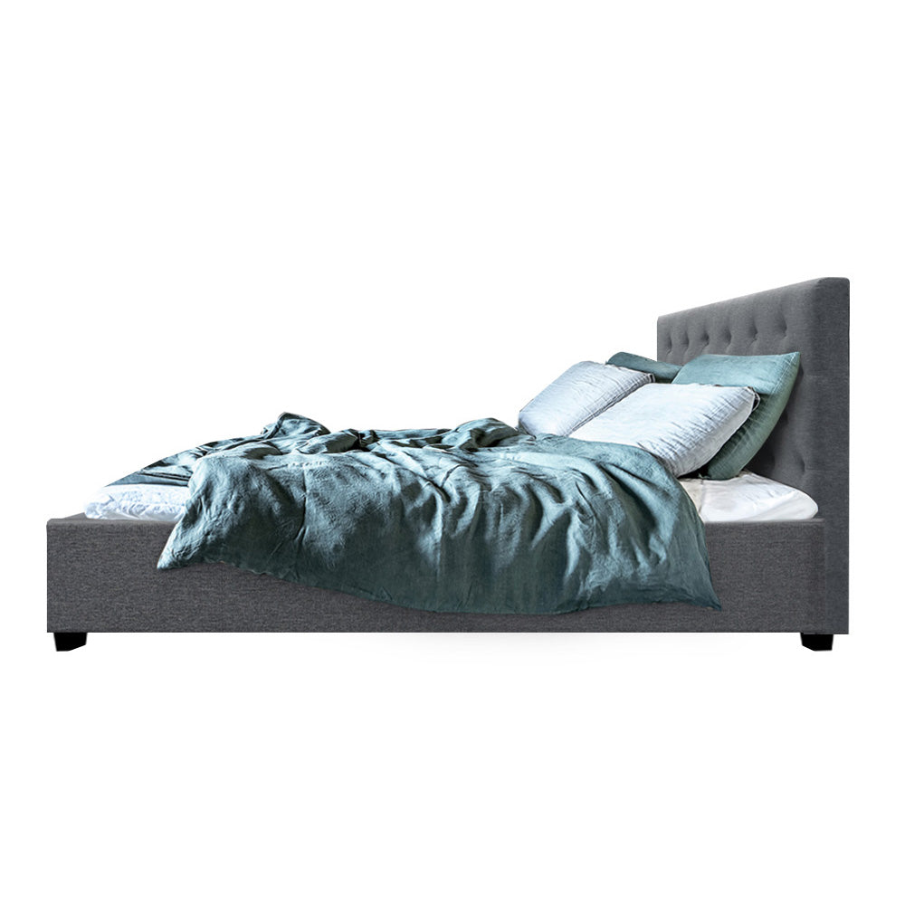Artiss Vila Bed Frame Fabric Gas Lift Storage - Grey Double-Furniture &gt; Bedroom - Peroz Australia - Image - 5
