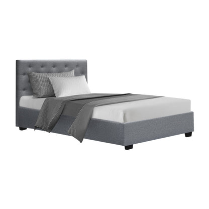 Artiss Vila Bed Frame Fabric Gas Lift Storage - Grey King Single-Furniture &gt; Bedroom - Peroz Australia - Image - 1