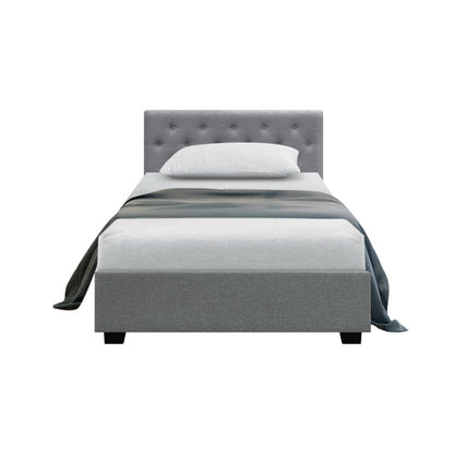 Artiss Vila Bed Frame Fabric Gas Lift Storage - Grey King Single-Furniture &gt; Bedroom - Peroz Australia - Image - 3