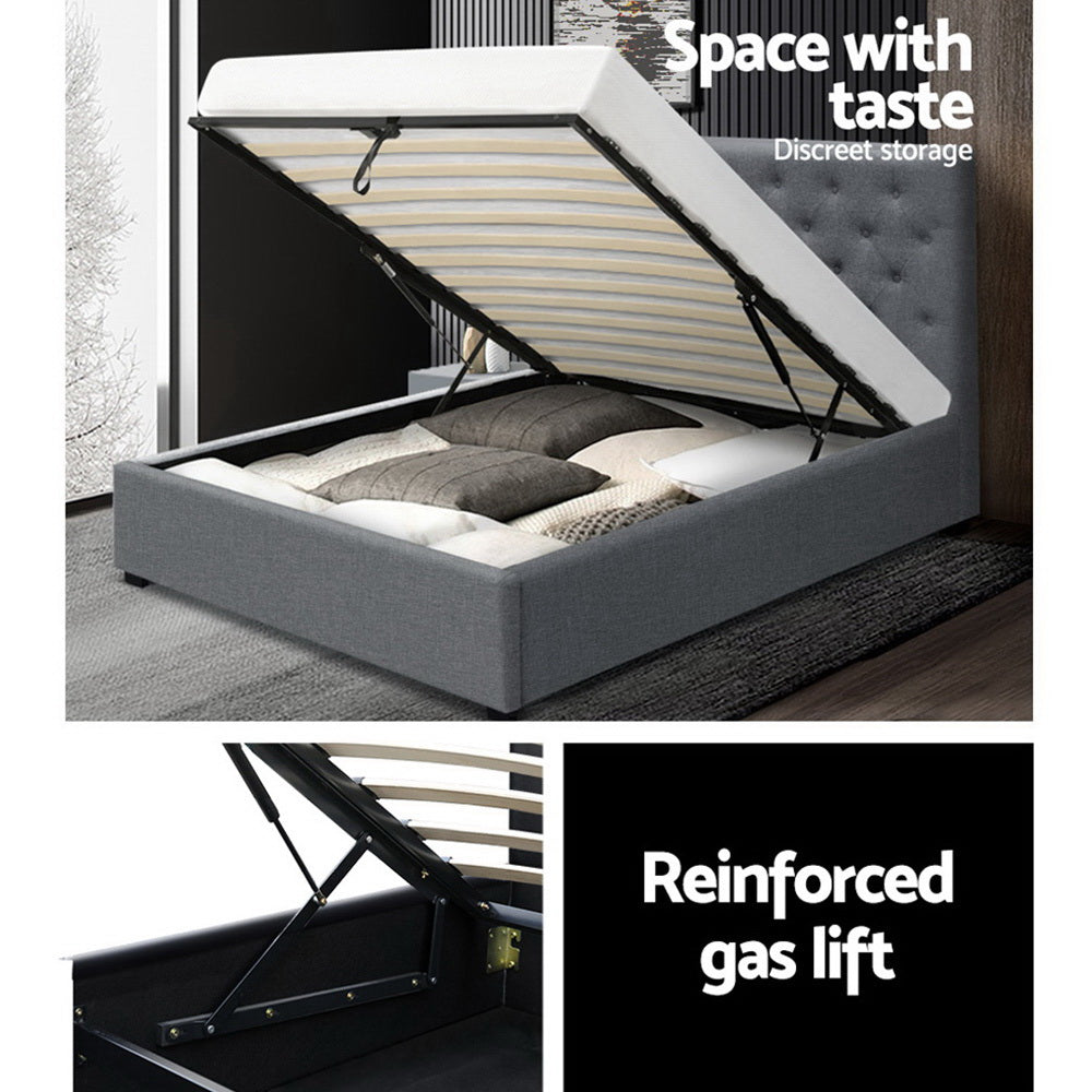 Artiss Vila Bed Frame Fabric Gas Lift Storage - Grey King Single-Furniture &gt; Bedroom - Peroz Australia - Image - 5