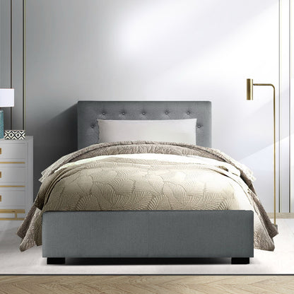Artiss Vila Bed Frame Fabric Gas Lift Storage - Grey King Single-Furniture &gt; Bedroom - Peroz Australia - Image - 8