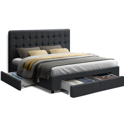 Artiss Avio Bed Frame Fabric Storage Drawers - Charcoal Double-Furniture &gt; Bedroom - Peroz Australia - Image - 2