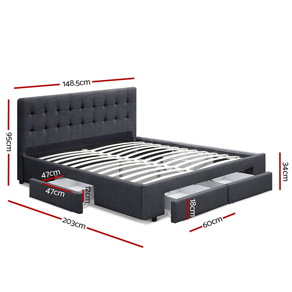 Artiss Avio Bed Frame Fabric Storage Drawers - Charcoal Double-Furniture &gt; Bedroom - Peroz Australia - Image - 3