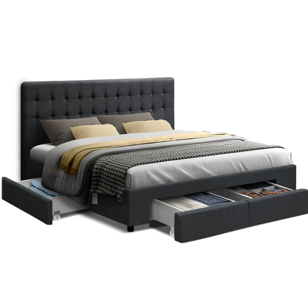 Artiss Avio Bed Frame Fabric Storage Drawers - Charcoal King-Furniture &gt; Bedroom - Peroz Australia - Image - 2