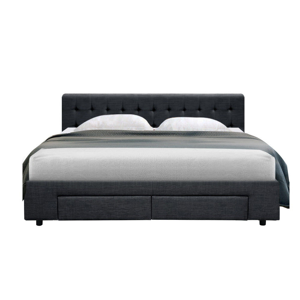 Artiss Avio Bed Frame Fabric Storage Drawers - Charcoal King-Furniture &gt; Bedroom - Peroz Australia - Image - 4